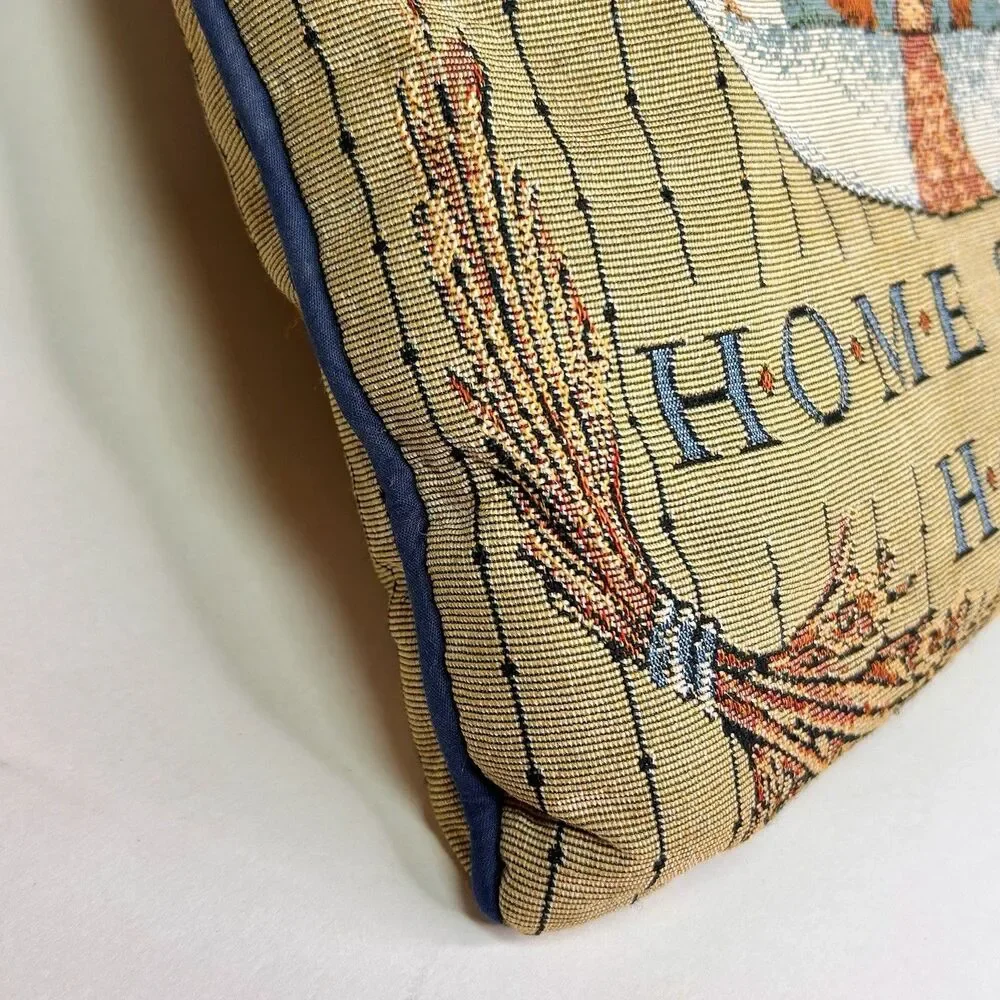 Cottage Core Vintage Woven Tapestry “Bless This Home” Throw Pillow Double Sided